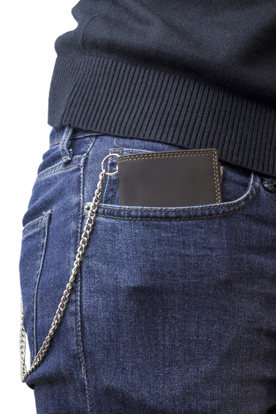 Mini Biker Geldbörse extra dünn mit Chrom Kette im Hochformat LEAS MCL in Echt-Leder, braun